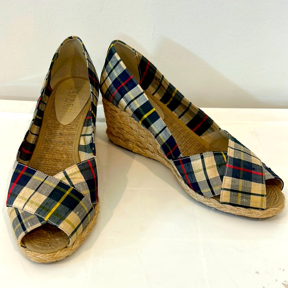 Lauren Ralph Lauren madras Espadrille peep toe wedge